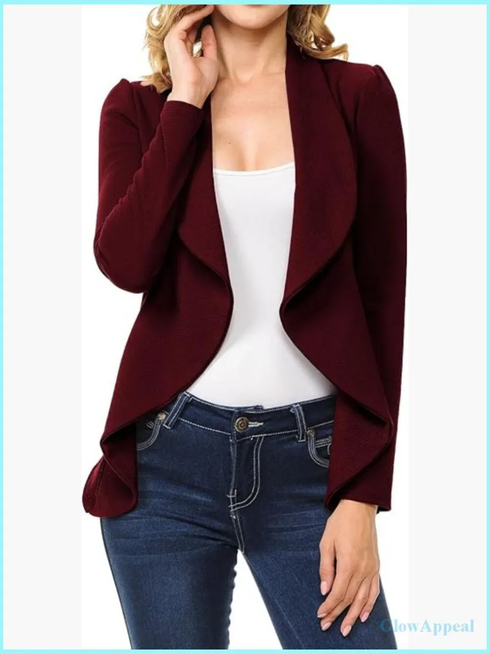 Long Sleeve Draped Open Front Lightweight Blazer Regular Fit S-3XL